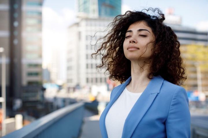 Woman breathing deeply