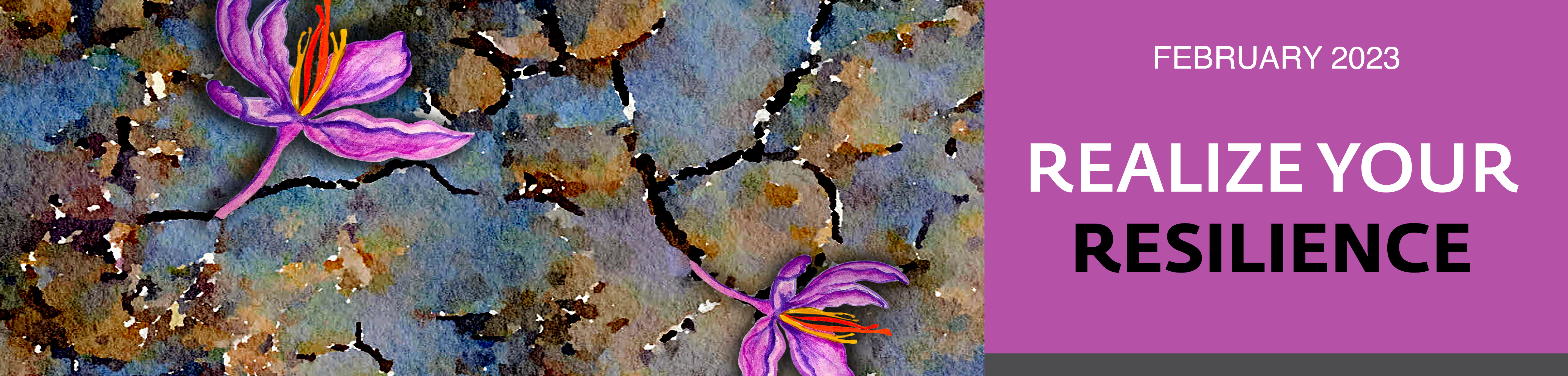 Watercolor flowers growing through pavement cracks