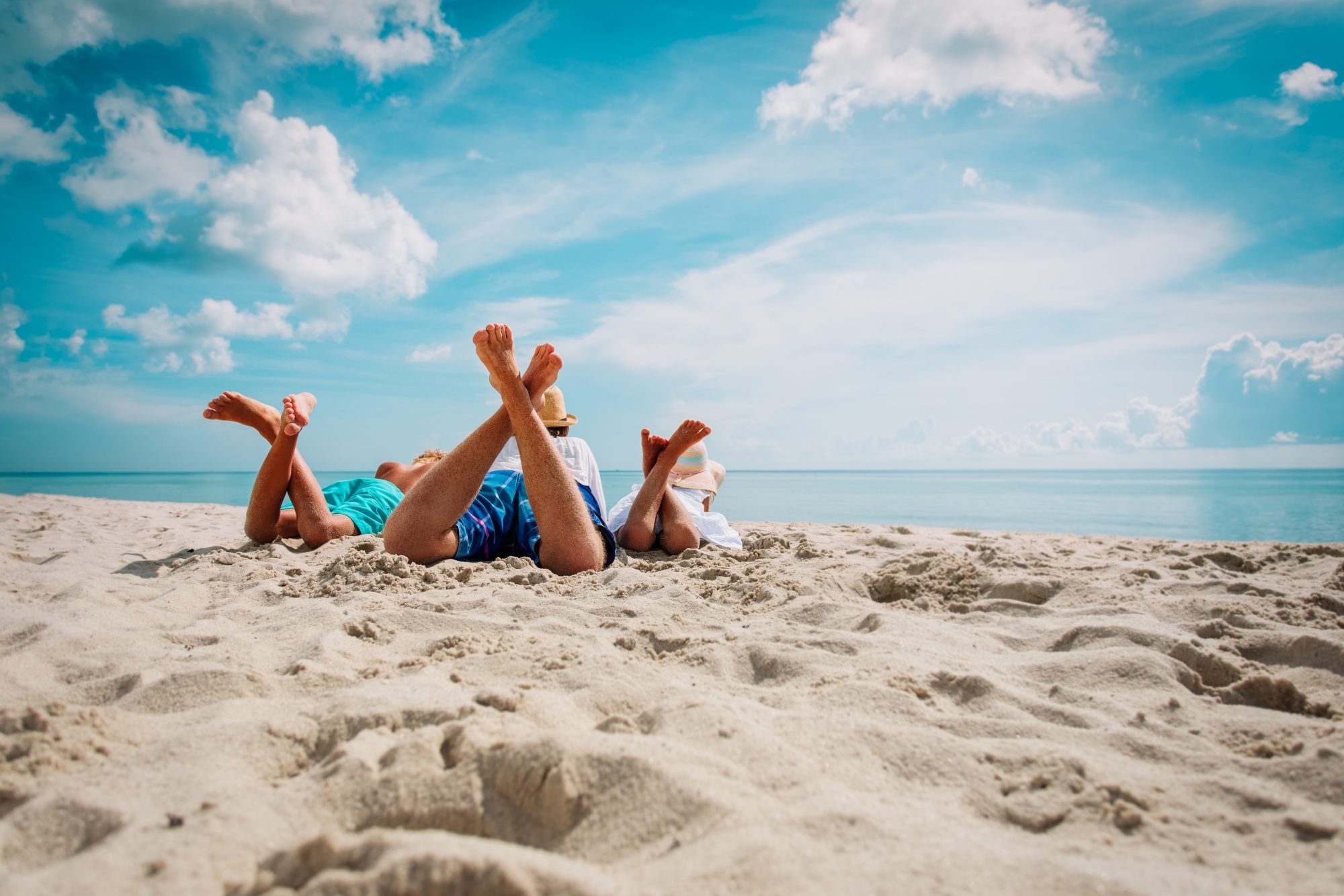 Dad and kids at the beach