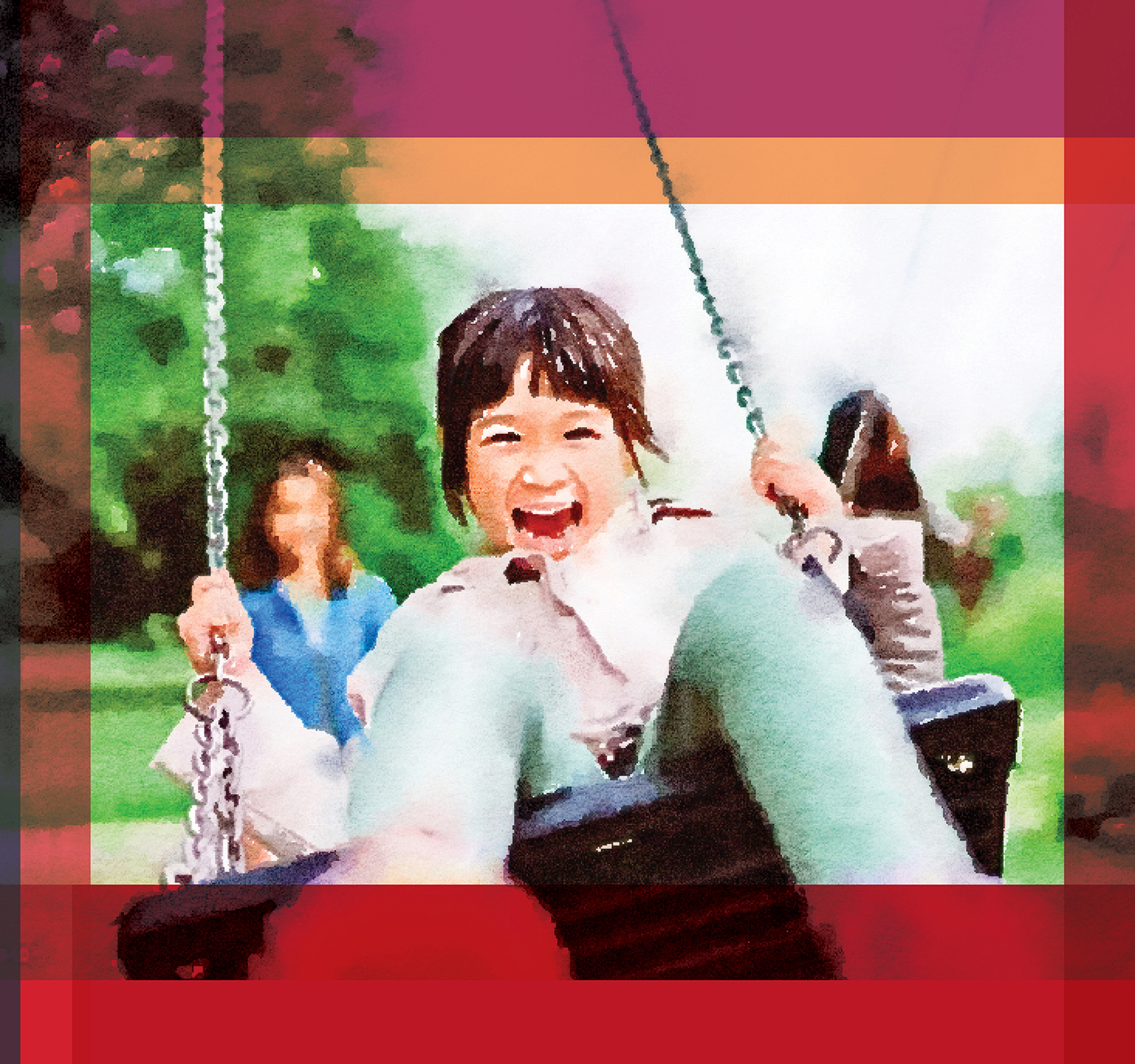 Smiling child on a swing