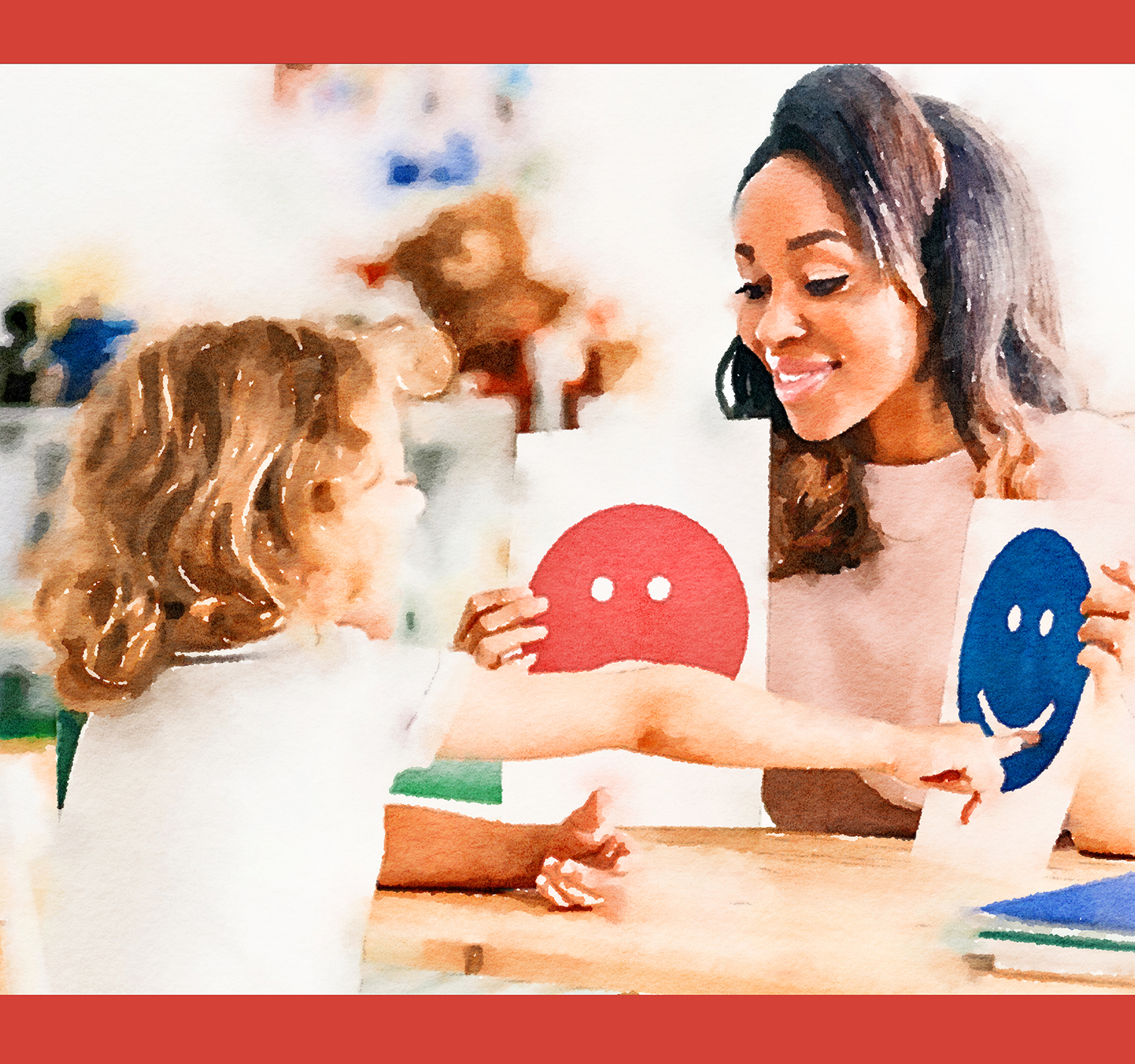 Mother and child working on identifying emotions